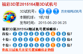 福彩3d第2015164期3d试机号号码是911