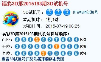 福彩3d第2015193期3d试机号号码是373