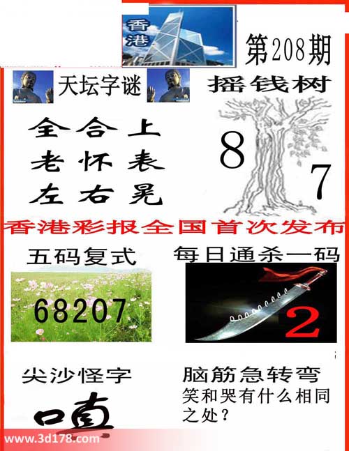 3d第2014208期香港彩报：全合上 老怀表 