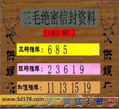 第2015182期3d三毛图库三码推荐：685