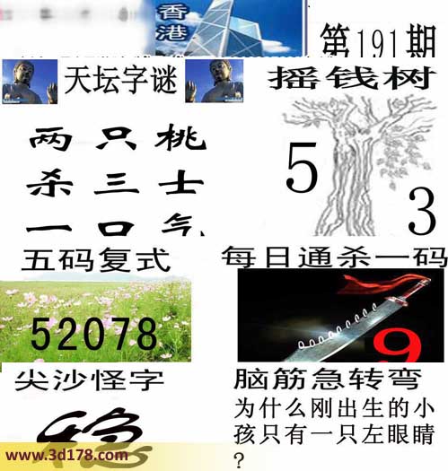 综合图库3d第2015191期香港彩报：两只桃，杀三士