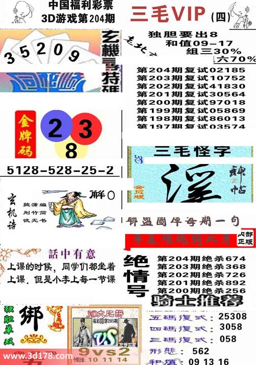 3D三毛图库第2015204期金牌码推荐：238