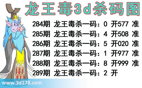 龙王杀码图3d第2015289期预测：毒杀一码2