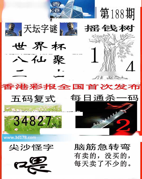 香港彩报3d第201616188期每日通杀一码：2