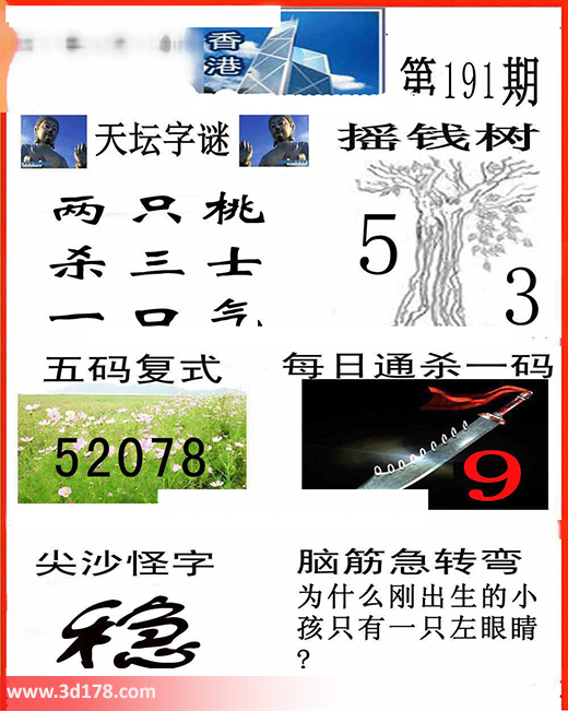 香港彩报3d第201616191期每日通杀一码：9