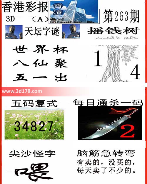 3d香港彩报第2016263期每日杀一码：2