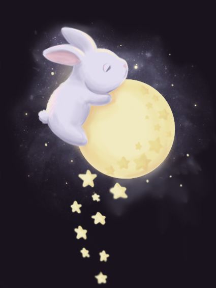 中国神话中的月兔，抱着月亮