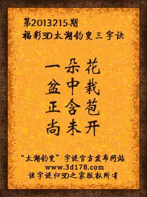 福彩3D第13215期太湖字谜：一朵花，盆中栽，正含苞，尚未开