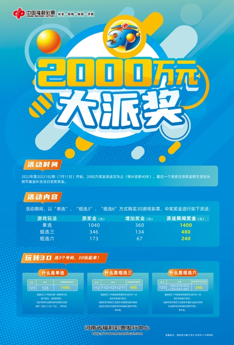 河南福彩3d游戏2000万元大派奖