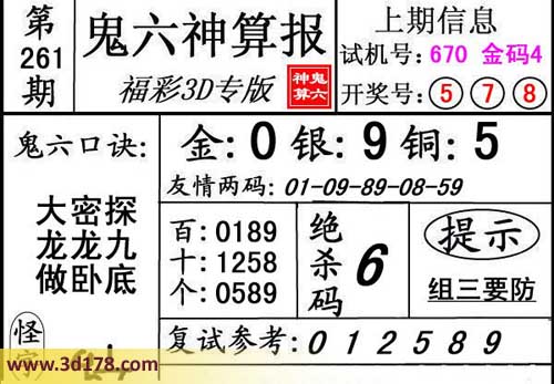 3d第2014261期鬼六神算报：大密探 龙龙九