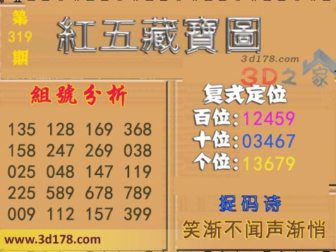 3d第2016319期红五藏宝图推荐个位：13679