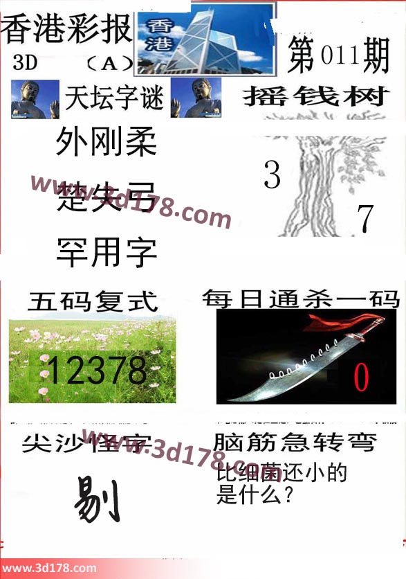 香港彩报3d第2020011期推荐：摇钱树37