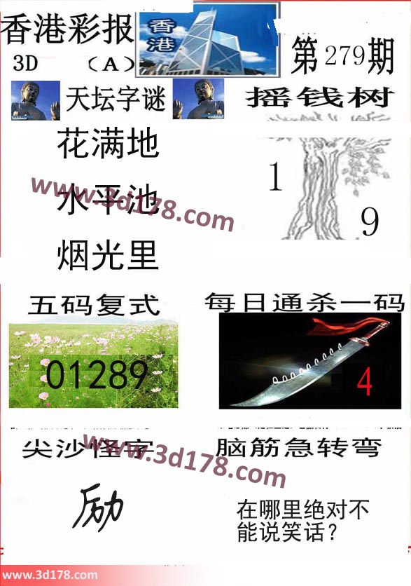 香港彩报3d第2021279期推荐：摇钱树19