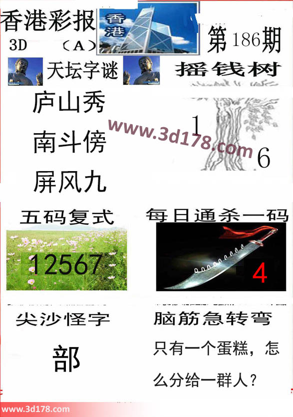 香港彩报3d第2022186期推荐每日通杀一码：4