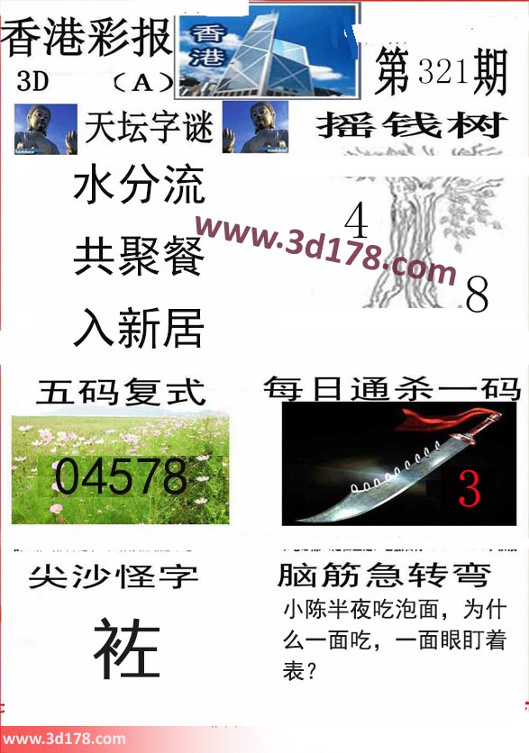 香港彩报3d第2022321期每日通杀一码：3