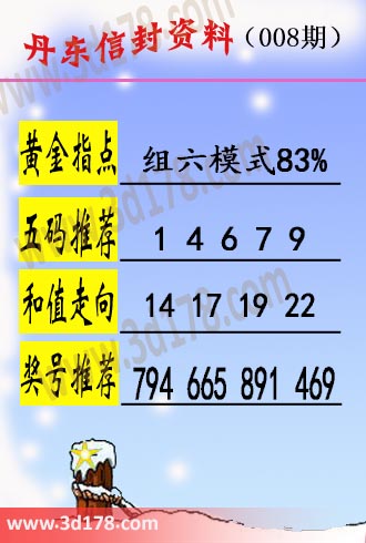 丹东信封资料图3d第2023008期黄金指点：组六模式83%