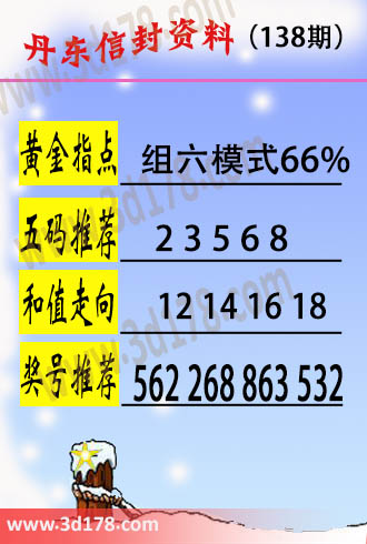 丹东信封资料图3d第2024138期黄金指点：组六模式66%