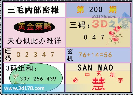 第2024200期3d三毛内部密报黄金策略：天心似此亦难详